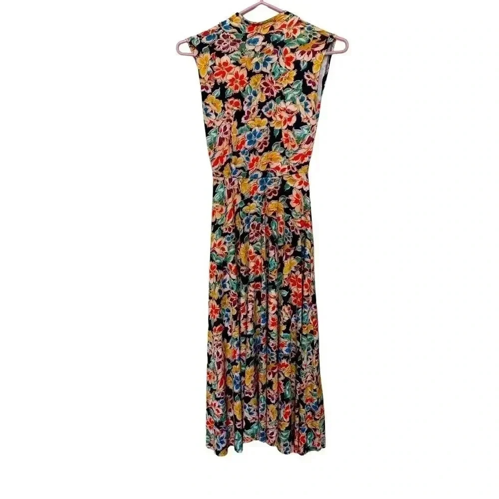 Zara fit and flare dress w high collar  and back tie. Raw hem. Gorgeous colors. - Picture 3 of 9